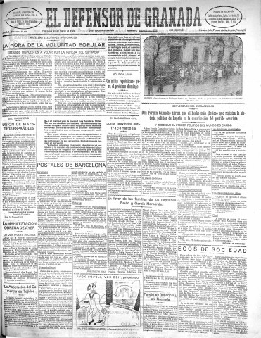 'El Defensor de Granada  : diario político independiente' - Año LII Número 27411 Ed. Mañana - 1931 Marzo 25