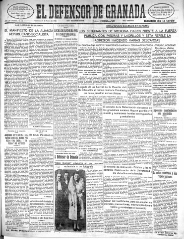 'El Defensor de Granada  : diario político independiente' - Año LII Número 27412 Ed. Tarde - 1931 Marzo 25