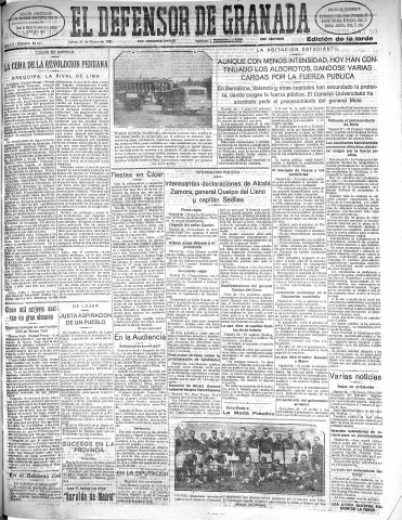'El Defensor de Granada  : diario político independiente' - Año LII Número 27414 Ed. Tarde - 1931 Marzo 26
