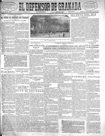 'El Defensor de Granada  : diario político independiente' - Año LII Número 27415 Ed. Mañana - 1931 Marzo 27