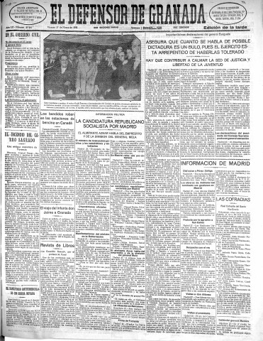 'El Defensor de Granada  : diario político independiente' - Año LII Número 27416 Ed. Tarde - 1931 Marzo 27