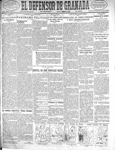 'El Defensor de Granada  : diario político independiente' - Año LII Número 27417 Ed. Mañana - 1931 Marzo 28