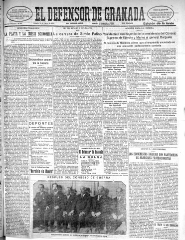 'El Defensor de Granada  : diario político independiente' - Año LII Número 27418 Ed. Tarde - 1931 Marzo 28