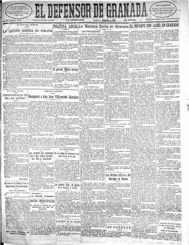 'El Defensor de Granada  : diario político independiente' - Año LII Número 27421 Ed. Mañana - 1931 Marzo 31
