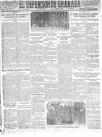'El Defensor de Granada  : diario político independiente' - Año LII Número 27426 Ed. Tarde - 1931 Abril 02