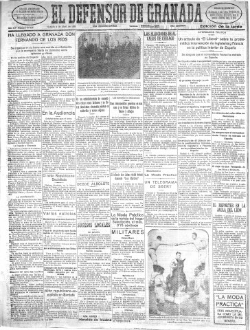 'El Defensor de Granada  : diario político independiente' - Año LII Número 27428 Ed. Tarde - 1931 Abril 04