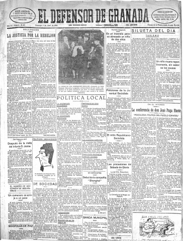 'El Defensor de Granada  : diario político independiente' - Año LII Número 27429 Ed. Mañana - 1931 Abril 05
