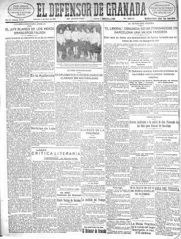 'El Defensor de Granada  : diario político independiente' - Año LII Número 27434 Ed. Tarde - 1931 Abril 08