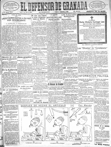 'El Defensor de Granada  : diario político independiente' - Año LII Número 27436 Ed. Tarde - 1931 Abril 09