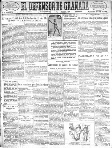'El Defensor de Granada  : diario político independiente' - Año LII Número 27443 Ed. Mañana - 1931 Abril 14