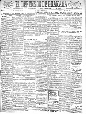 'El Defensor de Granada  : diario político independiente' - Año LII Número 27463 Ed. Mañana - 1931 Abril 25