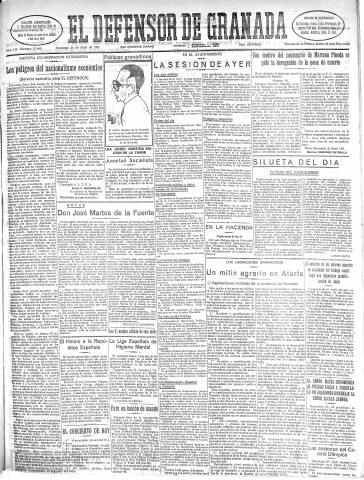 'El Defensor de Granada  : diario político independiente' - Año LII Número 27465 Ed. Mañana - 1931 Abril 26