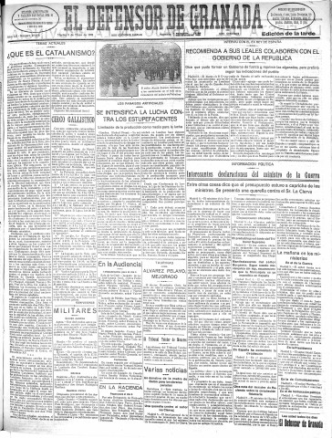 'El Defensor de Granada  : diario político independiente' - Año LII Número 27478 Ed. Tarde - 1931 Mayo 05