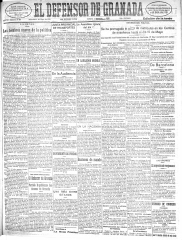'El Defensor de Granada  : diario político independiente' - Año LII Número 27480 Ed. Tarde - 1931 Mayo 06
