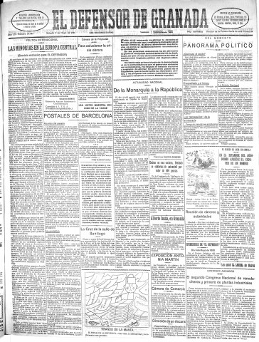 'El Defensor de Granada  : diario político independiente' - Año LII Número 27485 Ed. Mañana - 1931 Mayo 09