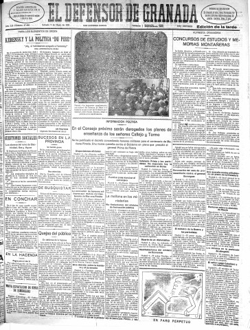 'El Defensor de Granada  : diario político independiente' - Año LII Número 27486 Ed. Tarde - 1931 Mayo 09