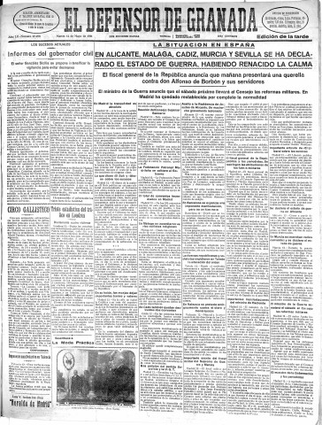 'El Defensor de Granada  : diario político independiente' - Año LII Número 27490 Ed. Tarde - 1931 Mayo 12