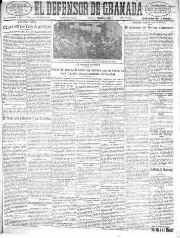 'El Defensor de Granada  : diario político independiente' - Año LII Número 27492 Ed. Tarde - 1931 Mayo 13