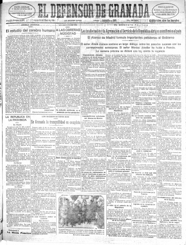 'El Defensor de Granada  : diario político independiente' - Año LII Número 27494 Ed. Tarde - 1931 Mayo 14