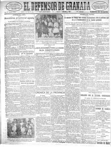 'El Defensor de Granada  : diario político independiente' - Año LII Número 27496 Ed. Tarde - 1931 Mayo 15