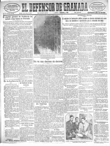 'El Defensor de Granada  : diario político independiente' - Año LII Número 27498 Ed. Tarde - 1931 Mayo 16
