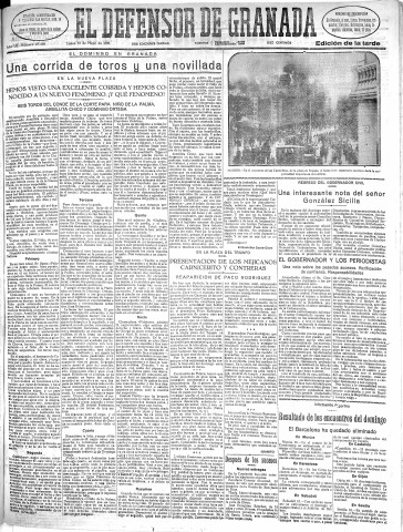 'El Defensor de Granada  : diario político independiente' - Año LII Número 27500 Ed. Tarde - 1931 Mayo 18