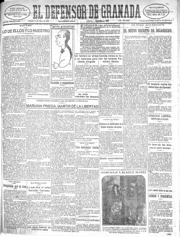 'El Defensor de Granada  : diario político independiente' - Año LII Número 27501 Ed. Mañana - 1931 Mayo 19