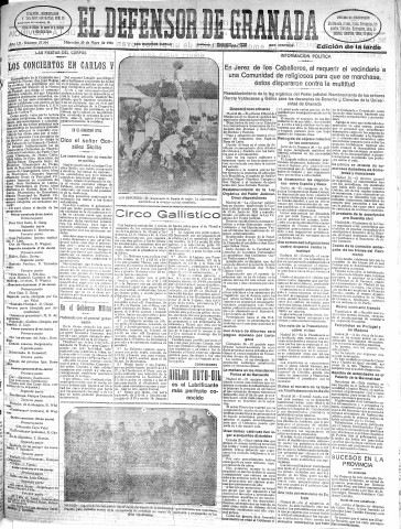 'El Defensor de Granada  : diario político independiente' - Año LII Número 27504 Ed. Tarde - 1931 Mayo 20