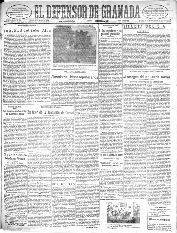 'El Defensor de Granada  : diario político independiente' - Año LII Número 27505 Ed. Mañana - 1931 Mayo 21