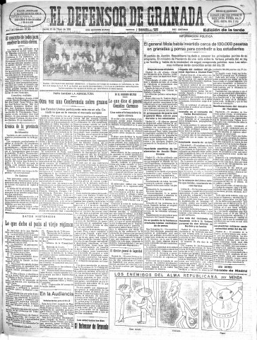'El Defensor de Granada  : diario político independiente' - Año LII Número 27506 Ed. Tarde - 1931 Mayo 21