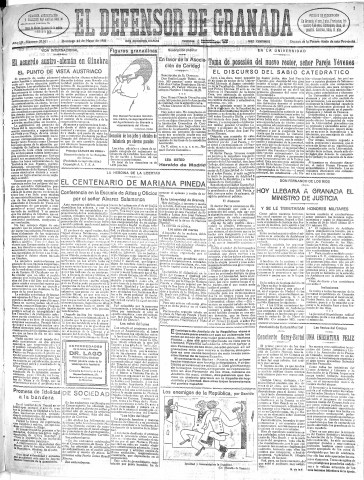 'El Defensor de Granada  : diario político independiente' - Año LII Número 27511 Ed. Mañana - 1931 Mayo 24