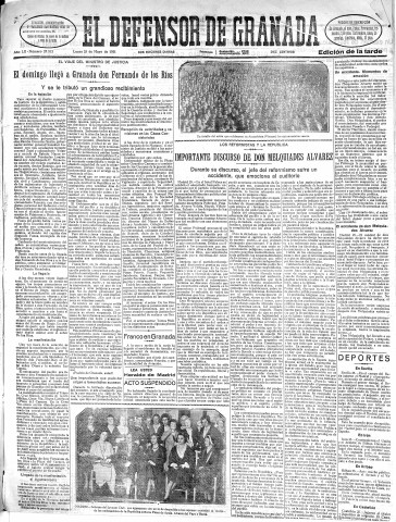 'El Defensor de Granada  : diario político independiente' - Año LII Número 27512 Ed. Tarde - 1931 Mayo 25