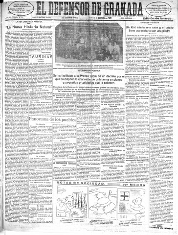 'El Defensor de Granada  : diario político independiente' - Año LII Número 27518 Ed. Tarde - 1931 Mayo 28