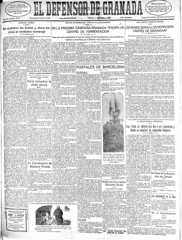 'El Defensor de Granada  : diario político independiente' - Año LII Número 27519 Ed. Mañana - 1931 Mayo 29