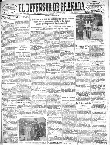 'El Defensor de Granada  : diario político independiente' - Año LII Número 27520 Ed. Tarde - 1931 Mayo 29
