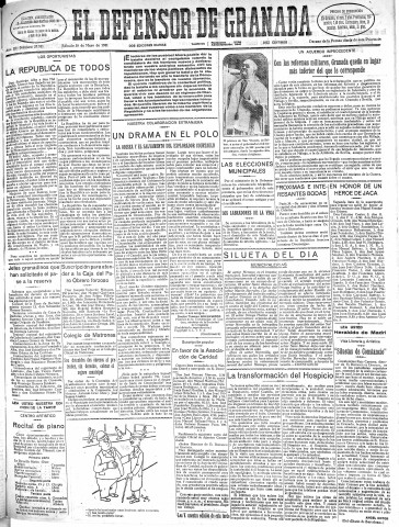 'El Defensor de Granada  : diario político independiente' - Año LII Número 27521 Ed. Mañana - 1931 Mayo 30