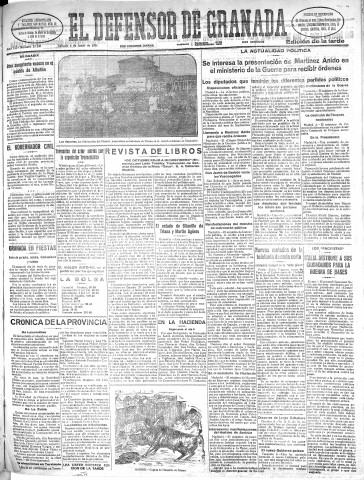 'El Defensor de Granada  : diario político independiente' - Año LII Número 27531 Ed. Tarde - 1931 Junio 06