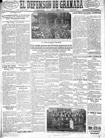 'El Defensor de Granada  : diario político independiente' - Año LII Número 27533 Ed. Tarde - 1931 Junio 08