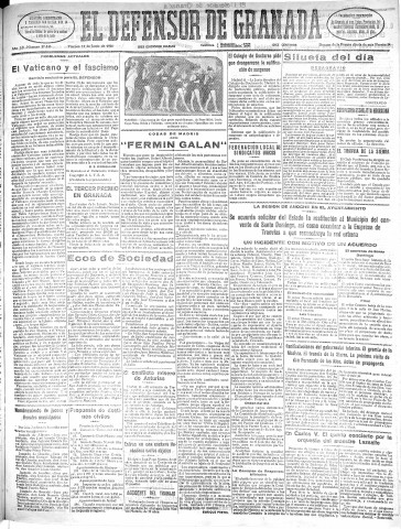 'El Defensor de Granada  : diario político independiente' - Año LII Número 27540 Ed. Mañana - 1931 Junio 12