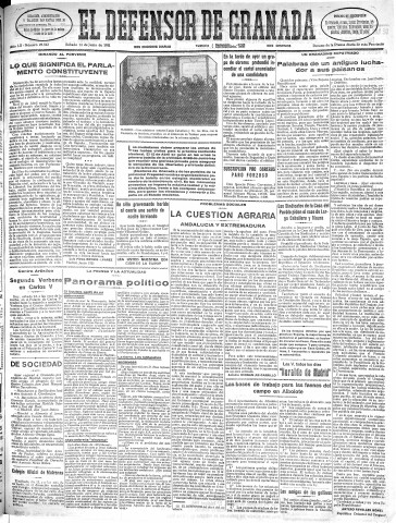 'El Defensor de Granada  : diario político independiente' - Año LII Número 27542 Ed. Mañana - 1931 Junio 13