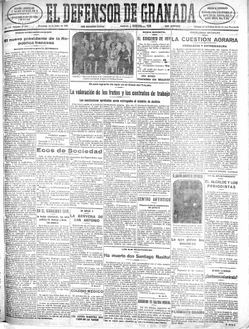 'El Defensor de Granada  : diario político independiente' - Año LII Número 27544 Ed. Mañana - 1931 Junio 14