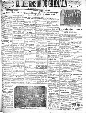 'El Defensor de Granada  : diario político independiente' - Año LII Número 27545 Ed. Tarde - 1931 Junio 15