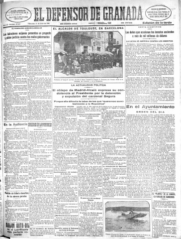 'El Defensor de Granada  : diario político independiente' - Año LII Número 27549 Ed. Tarde - 1931 Junio 17