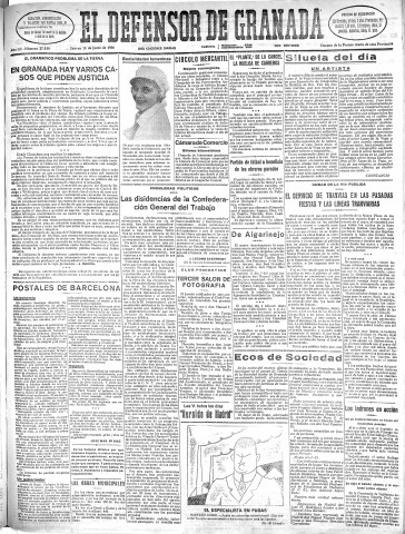 'El Defensor de Granada  : diario político independiente' - Año LII Número 27550 Ed. Mañana - 1931 Junio 18