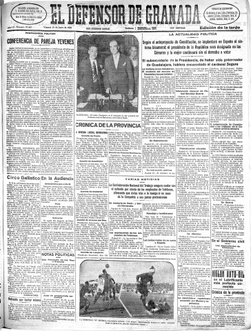 'El Defensor de Granada  : diario político independiente' - Año LII Número 27553 Ed. Tarde - 1931 Junio 19