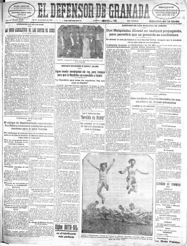 'El Defensor de Granada  : diario político independiente' - Año LII Número 27559 Ed. Tarde - 1931 Junio 23