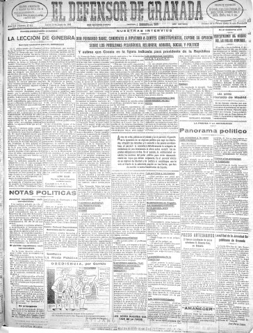 'El Defensor de Granada  : diario político independiente' - Año LII Número 27562 Ed. Mañana - 1931 Junio 25