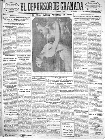 'El Defensor de Granada  : diario político independiente' - Año LII Número 27565 Ed. Tarde - 1931 Junio 26