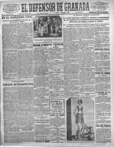 'El Defensor de Granada  : diario político independiente' - Año LII Número 27580 Ed. Tarde - 1931 Julio 06