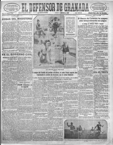 'El Defensor de Granada  : diario político independiente' - Año LII Número 27582 Ed. Tarde - 1931 Julio 07